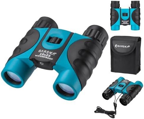 Blue waterproof compact binoculars 10x25