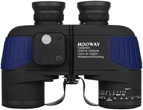 Blue waterproof marine binoculars with compass