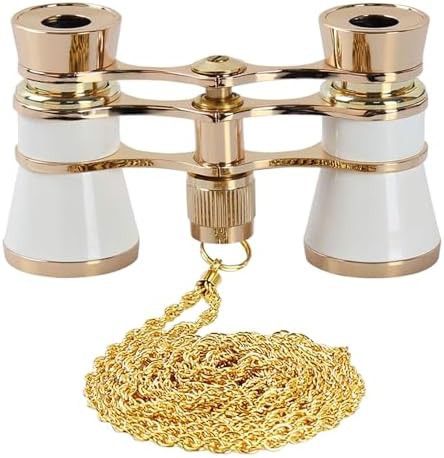 White opera glasses with handle chain