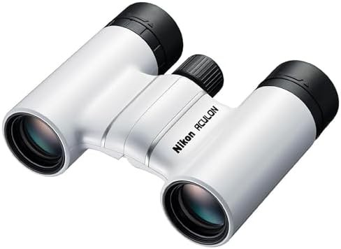 White compact travel binoculars 8x21
