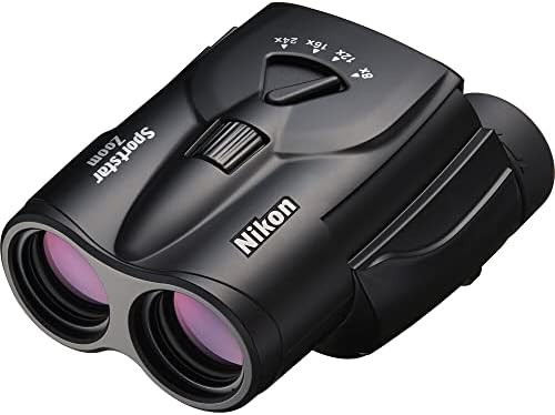 Variable zoom black compact binoculars 8-24x25