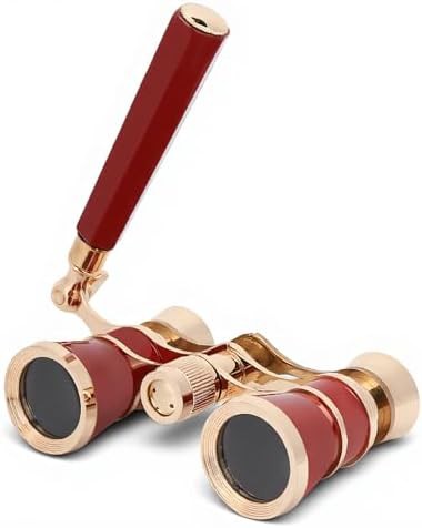 Red opera glasses with foldable handle