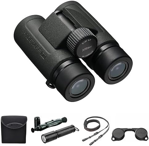Compact travel binoculars with cleaning kit