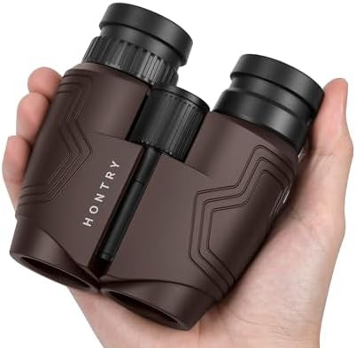 Compact travel binoculars in brown with 12x magnification