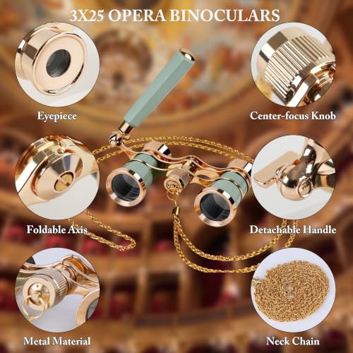 Green opera glasses with extendable handle — photo 3